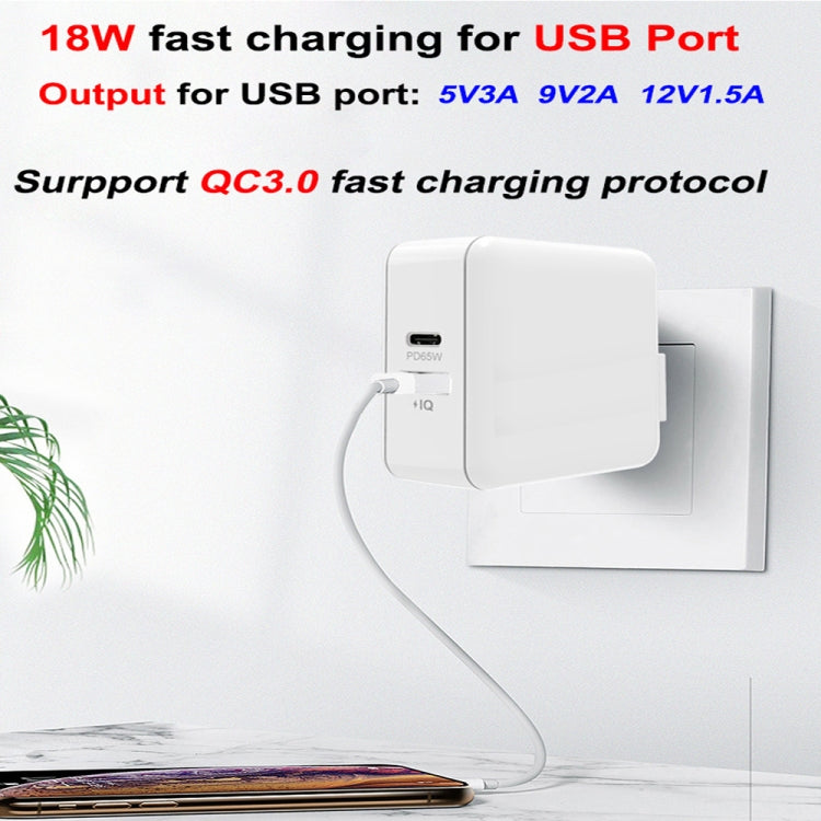 PD-65W USB-C / Type-C + QC3. 0 USB Laptop Charging Adapter + 1.8m USB-C / Type-C to MagSafe 2 / T Head Data Cable, EU Plug / US Plug(White) - Cable & Adapter by PMC Jewellery | Online Shopping South Africa | PMC Jewellery | Buy Now Pay Later Mobicred