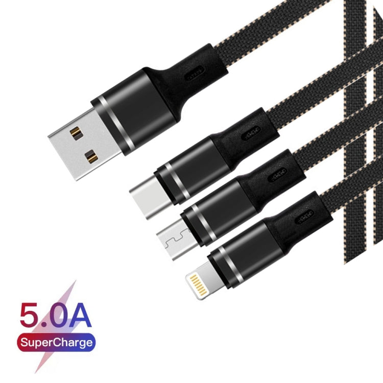 XJ-76 40W 5A 3 in 1 USB to 8 Pin + Type-C + Micro USB Super Flash Charging Cable, Length: 1.18m(Black) - Multifunction Cable by PMC Jewellery | Online Shopping South Africa | PMC Jewellery | Buy Now Pay Later Mobicred