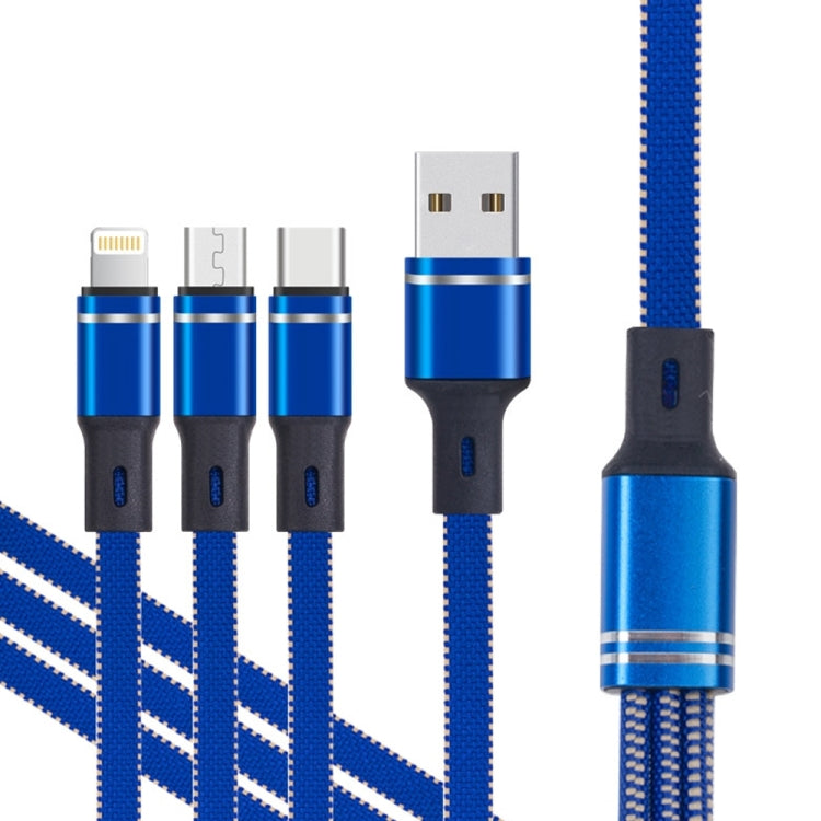 XJ-76 40W 5A 3 in 1 USB to 8 Pin + Type-C + Micro USB Super Flash Charging Cable, Length: 1.18m(Blue) - Multifunction Cable by PMC Jewellery | Online Shopping South Africa | PMC Jewellery | Buy Now Pay Later Mobicred