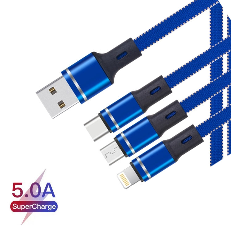 XJ-76 40W 5A 3 in 1 USB to 8 Pin + Type-C + Micro USB Super Flash Charging Cable, Length: 1.18m(Blue) - Multifunction Cable by PMC Jewellery | Online Shopping South Africa | PMC Jewellery | Buy Now Pay Later Mobicred