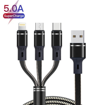 XJ-76 40W 5A 3 in 1 USB to 8 Pin + Type-C + Micro USB Super Flash Charging Cable, Length: 1.18m(Blue) - Multifunction Cable by PMC Jewellery | Online Shopping South Africa | PMC Jewellery | Buy Now Pay Later Mobicred