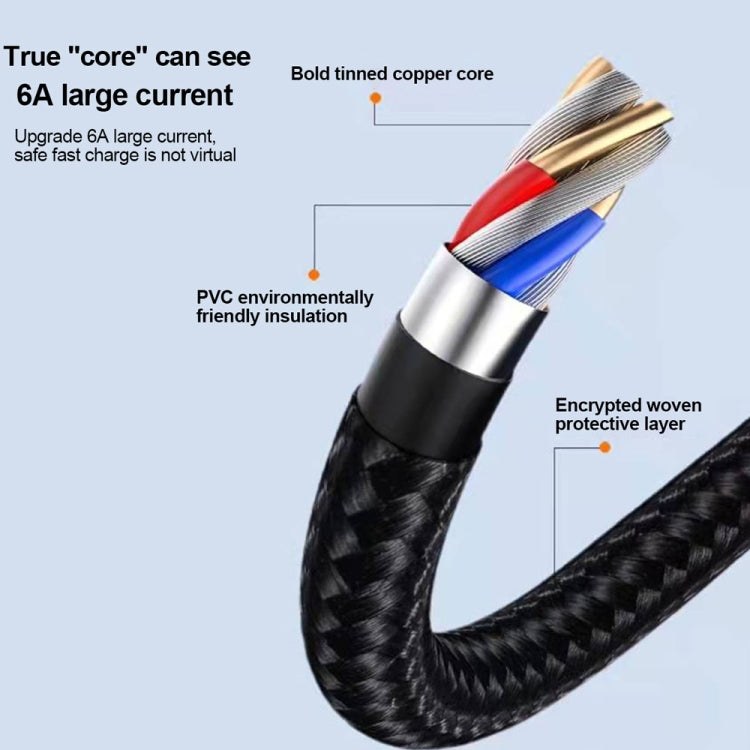 XJ-78 66W 6A 3 in 1 USB to 8 Pin + Type-C + Micro USB Super Flash Charging Cable, Length: 1.2m(Black) - Multifunction Cable by PMC Jewellery | Online Shopping South Africa | PMC Jewellery | Buy Now Pay Later Mobicred