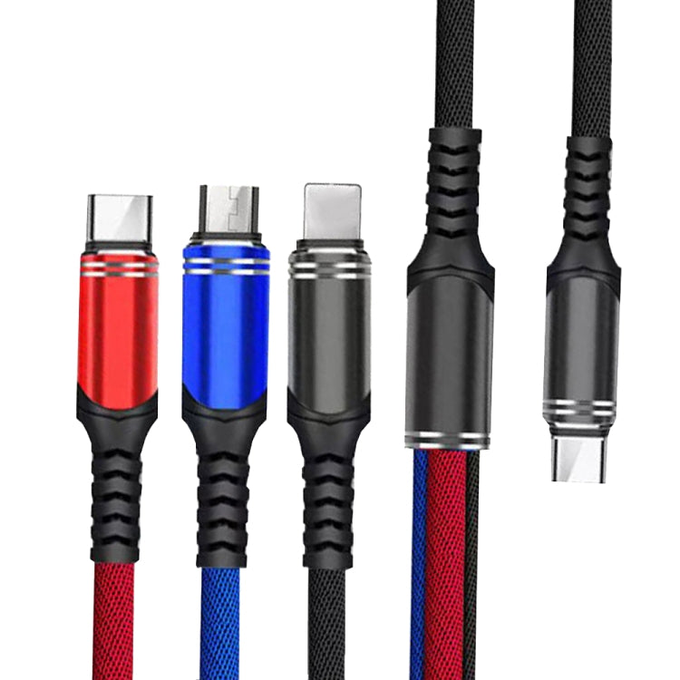 XJ-79 66W 6A 3 in 1 Type-C to 8 Pin + Type-C + Micro USB Super Flash Charging Cable, Length: 1.2m - Multifunction Cable by PMC Jewellery | Online Shopping South Africa | PMC Jewellery | Buy Now Pay Later Mobicred