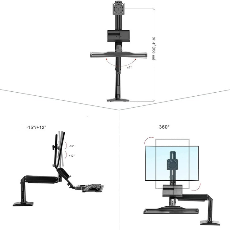 NORTH BAYOU NB35 Ergonomic 19-27 Inch Monitor Holder with Foldable Keyboard Tray Full Motion Sit-Stand Workstation - Laptop Stand by PMC TechLife | Online Shopping South Africa | PMC TechLife | Buy Now Pay Later Mobicred