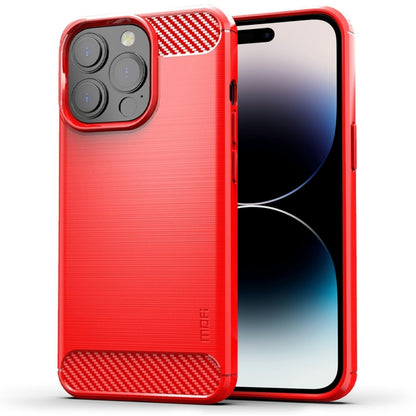 For iPhone 14 Pro Max MOFI Gentleness Brushed Texture Carbon Fiber TPU Phone Case (Red) - iPhone 14 Pro Max Cases by MOFI | Online Shopping South Africa | PMC Jewellery