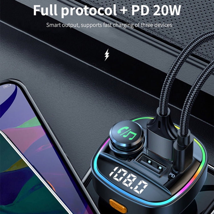 C22 Car Bluetooth 5.0 FM Transmitter LED Light Voltage Display QC 3.0 PD Charger - Bluetooth Car Kits by PMC Jewellery | Online Shopping South Africa | PMC Jewellery | Buy Now Pay Later Mobicred