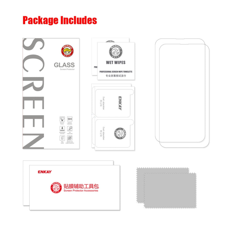 For iPhone 16e / 14 / 13 / 13 Pro 2pcs ENKAY 0.26mm 9H 2.5D Tempered Glass Film - free shipping - PMc TechLife - Order now!