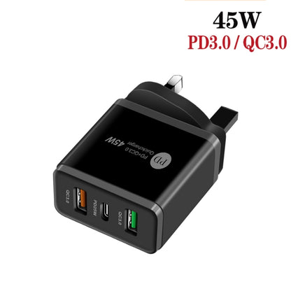 45W PD3.0 + 2 x QC3.0 USB Multi Port Charger with Type-C to 8 Pin Cable, UK Plug(Black) - USB Charger by PMC Jewellery | Online Shopping South Africa | PMC Jewellery | Buy Now Pay Later Mobicred