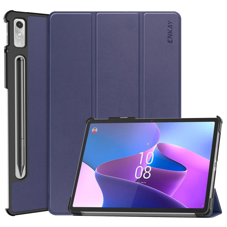 For Lenovo Tab P11 Pro Gen2 11.2 inch 2022 ENKAY Tri-fold Custer Texture Leather Stand Smart Case(Dark Blue) - free shipping - PMC TechLife - Order now!