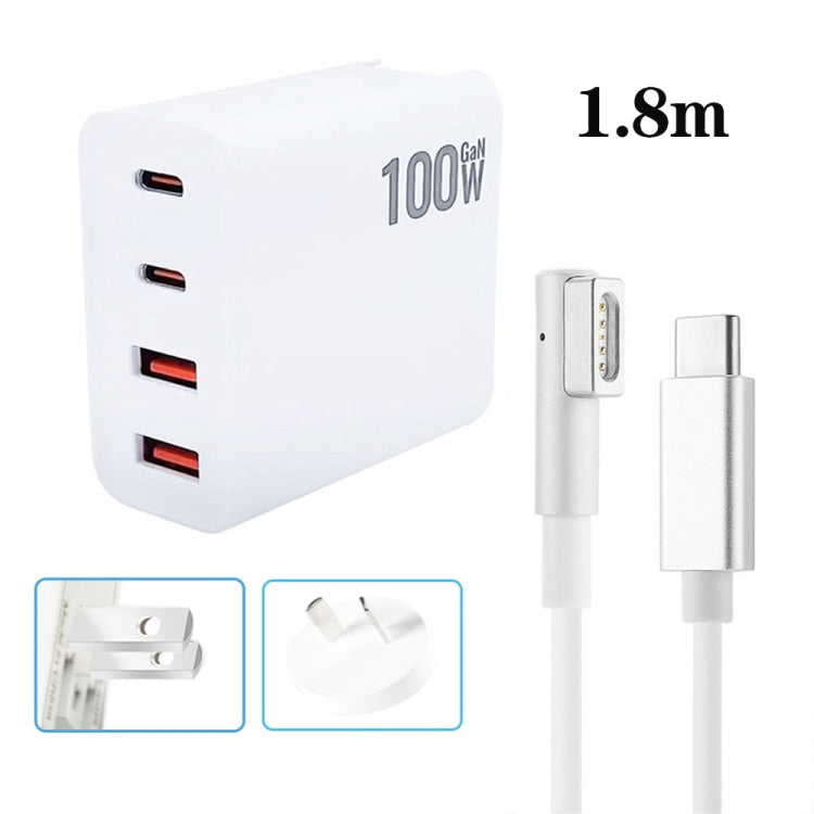 GaN 100W Dual USB+Dual USB-C/Type-C Multi Port Charger with  1.8m Type-C to MagSafe 1 / L Header Data Cable US / AU Plug - Cable & Adapter by PMC Jewellery | Online Shopping South Africa | PMC Jewellery | Buy Now Pay Later Mobicred