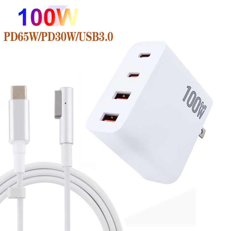 GaN 100W Dual USB+Dual USB-C/Type-C Multi Port Charger with  1.8m Type-C to MagSafe 1 / L Header Data Cable US / EU / UK Plug - Cable & Adapter by PMC Jewellery | Online Shopping South Africa | PMC Jewellery | Buy Now Pay Later Mobicred