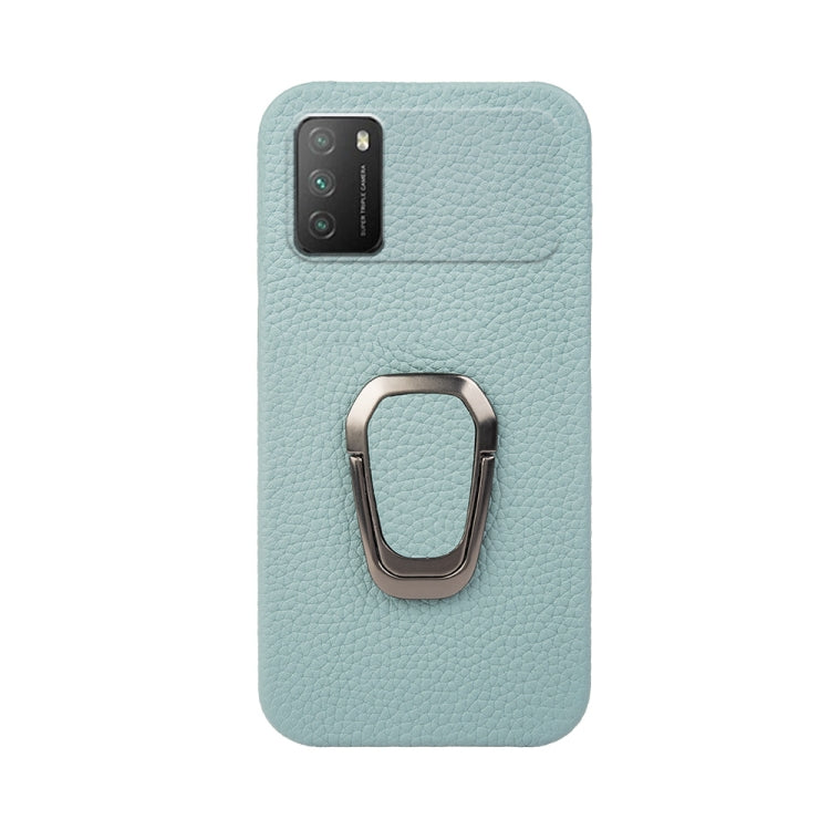 For Xiaomi Poco M3 Ring Holder Litchi Texture Genuine Leather Phone Case(Cyan) - Xiaomi Cases by PMC Jewellery | Online Shopping South Africa | PMC Jewellery | Buy Now Pay Later Mobicred