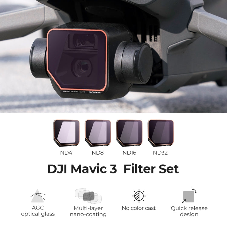 For DJI Mavic 3 K&F Concept SKU.1891 4 in 1 Lens Filter ND4 ND8 ND16 ND32 Filter Kits - Mavic Lens Filter by K&F | Online Shopping South Africa | PMC Jewellery | Buy Now Pay Later Mobicred