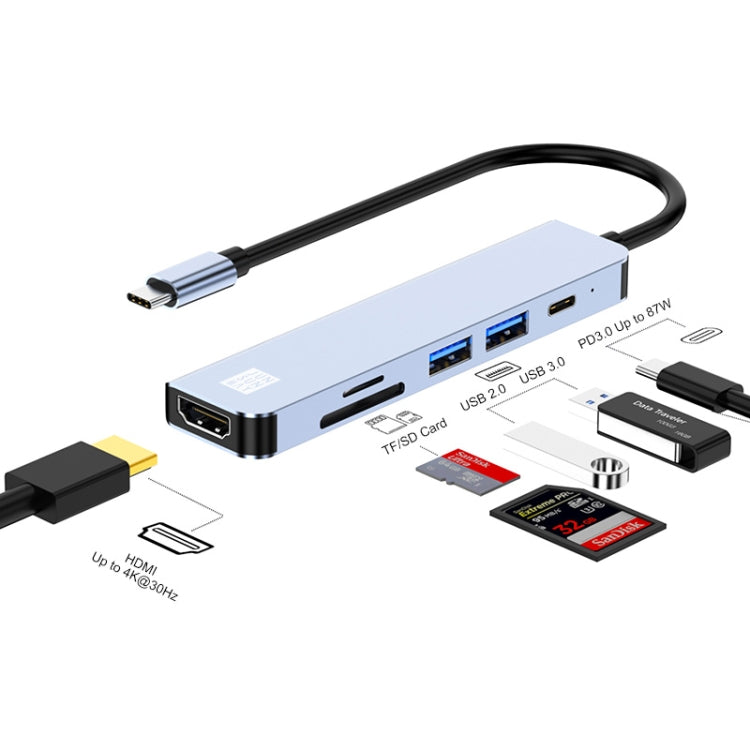 JUNSUNMAY 6 in 1 Type-C to 4K HDMI Docking Station Adapter USB-C PD Quick Charge Hub SD/TF Card Reader - free shipping - PMC Jewellery - Order now!