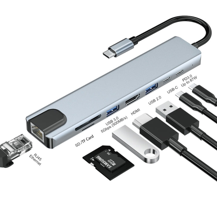 JUNSUNMAY 8 in 1 Type-C to 4K HDMI / Ethernet Docking Station Adapter PD Quick Charge Hub SD/TF Card Reader - free shipping - PMC Jewellery - Order now!