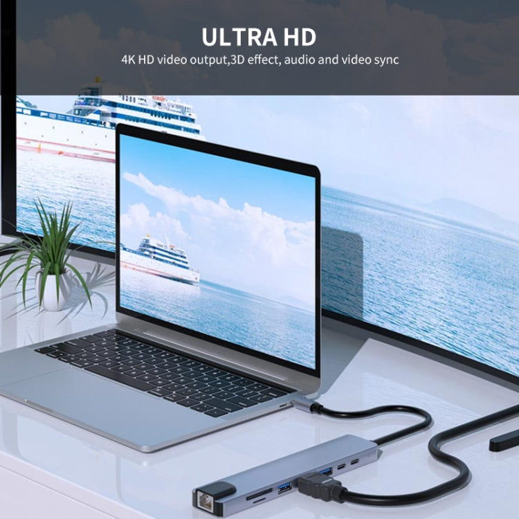 JUNSUNMAY 8 in 1 Type-C to 4K HDMI / Ethernet Docking Station Adapter PD Quick Charge Hub SD/TF Card Reader - free shipping - PMC Jewellery - Order now!