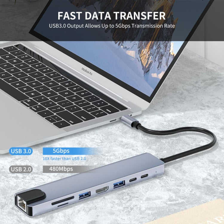 JUNSUNMAY 8 in 1 Type-C to 4K HDMI / Ethernet Docking Station Adapter PD Quick Charge Hub SD/TF Card Reader - free shipping - PMC Jewellery - Order now!