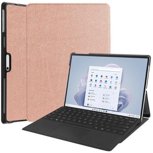 For Microsoft Surface Pro 9 JUNSUNMAY Custer Solid Color 3-Fold Stand Leather Tablet Case(Rose Gold) - Microsoft by JUNSUNMAY | Online Shopping South Africa | PMC Jewellery | Buy Now Pay Later Mobicred