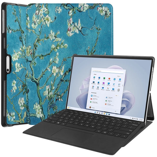 For Microsoft Surface Pro 9 JUNSUNMAY Custer Painted 3-Fold Stand Leather Tablet Case(Apricot Flower) - Microsoft by JUNSUNMAY | Online Shopping South Africa | PMC Jewellery | Buy Now Pay Later Mobicred