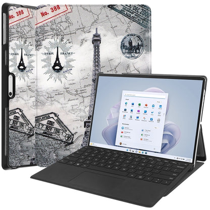 For Microsoft Surface Pro 9 JUNSUNMAY Custer Painted Stand Leather Tablet Case(Retro Tower) - Microsoft by JUNSUNMAY | Online Shopping South Africa | PMC Jewellery | Buy Now Pay Later Mobicred