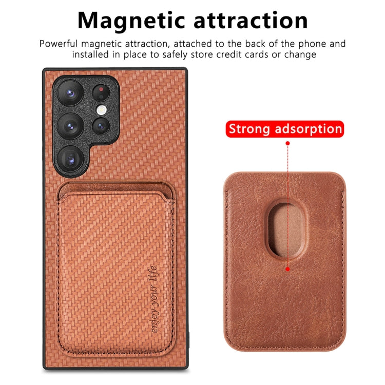 For Samsung Galaxy S23 Ultra 5G Carbon Fiber Leather Card Magsafe Case(Brown) - Galaxy S23 Ultra 5G Cases by PMC Jewellery | Online Shopping South Africa | PMC Jewellery