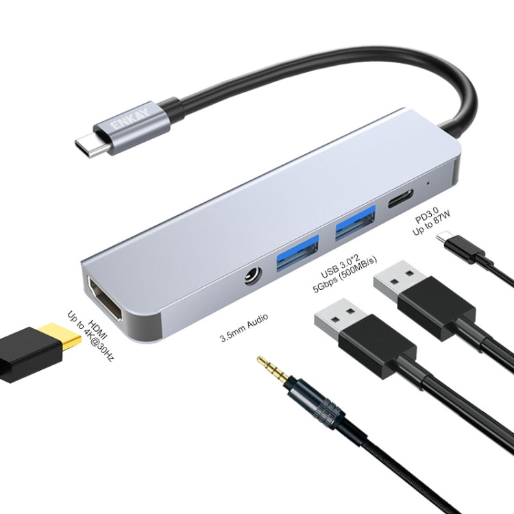 ENKAY Hat-Prince 5 in 1 Type-C Hub 4K HDMI Converter Docking Station 3.5mm Audio Jack Adapter - free shipping - PMC Jewellery - Order now!