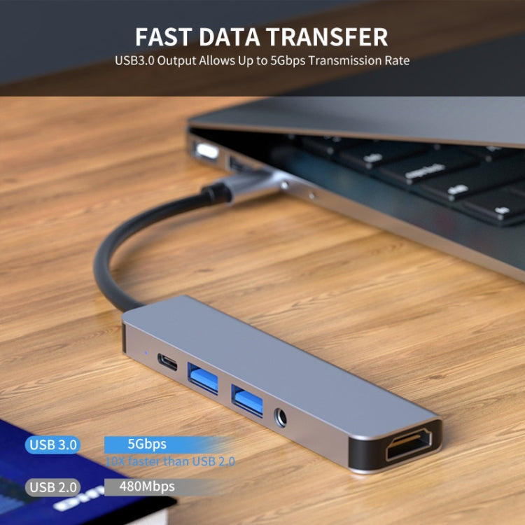 ENKAY Hat-Prince 5 in 1 Type-C Hub 4K HDMI Converter Docking Station 3.5mm Audio Jack Adapter - free shipping - PMC Jewellery - Order now!