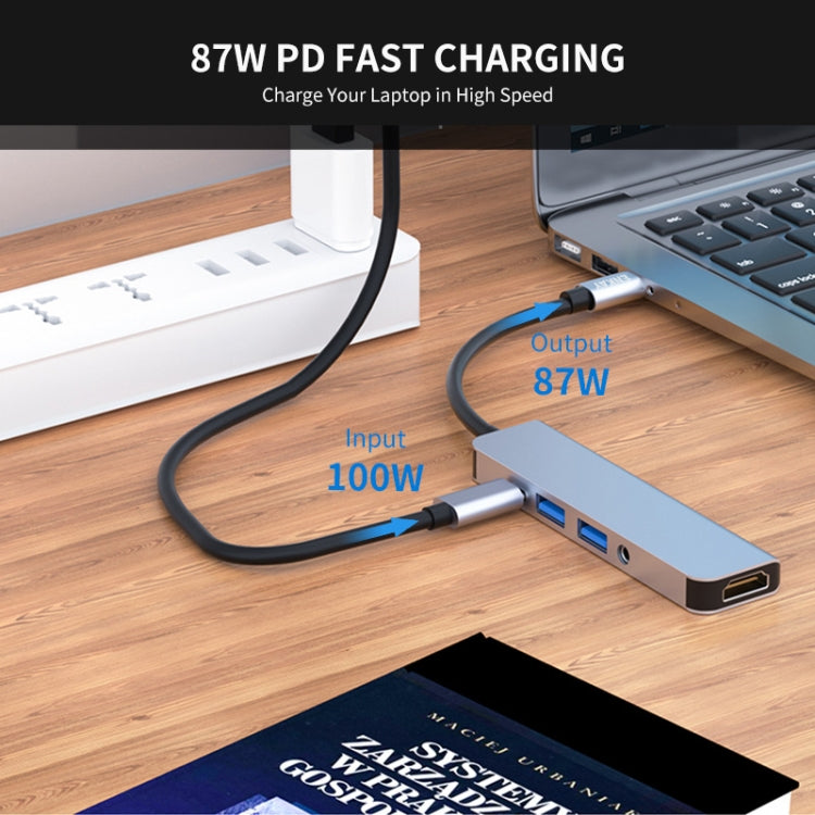 ENKAY Hat-Prince 5 in 1 Type-C Hub 4K HDMI Converter Docking Station 3.5mm Audio Jack Adapter - free shipping - PMC Jewellery - Order now!