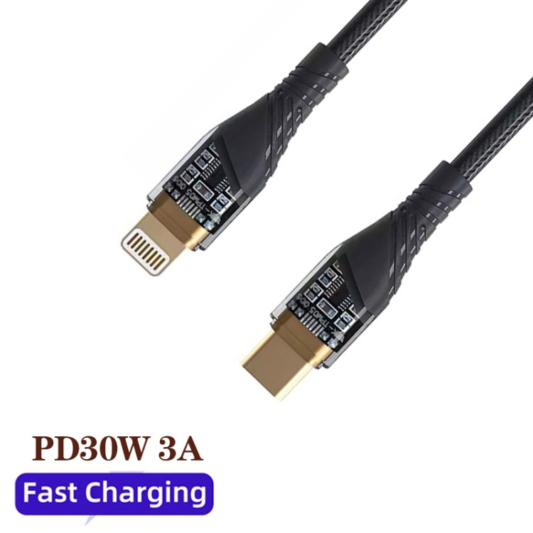 PD30W USB-C / Type-C to 8 Pin Transparent 3A Fast Charging Data Cable, Length: 1m(Black) - 2 in 1 Cable by PMC Jewellery | Online Shopping South Africa | PMC Jewellery | Buy Now Pay Later Mobicred