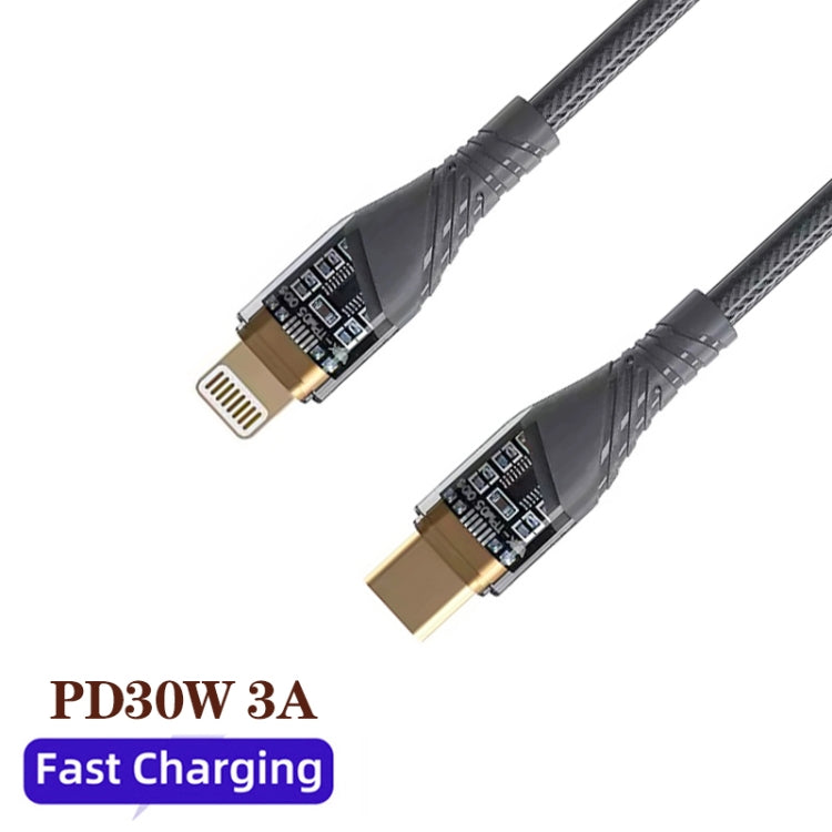 PD30W USB-C / Type-C to 8 Pin Transparent 3A Fast Charging Data Cable, Length: 1m(Grey) - 2 in 1 Cable by PMC Jewellery | Online Shopping South Africa | PMC Jewellery | Buy Now Pay Later Mobicred