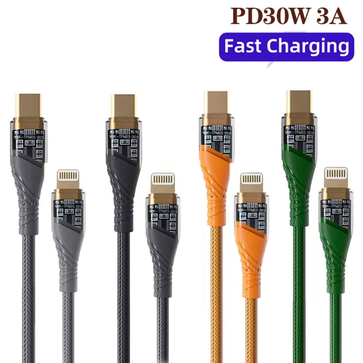 PD30W USB-C / Type-C to 8 Pin Transparent 3A Fast Charging Data Cable, Length: 1m(Black) - 2 in 1 Cable by PMC Jewellery | Online Shopping South Africa | PMC Jewellery | Buy Now Pay Later Mobicred