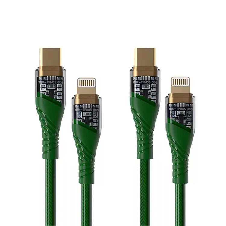 2pcs PD30W USB-C / Type-C to 8 Pin Transparent 3A Fast Charging Data Cable, Length: 1m(Green) - 2 in 1 Cable by PMC Jewellery | Online Shopping South Africa | PMC Jewellery | Buy Now Pay Later Mobicred