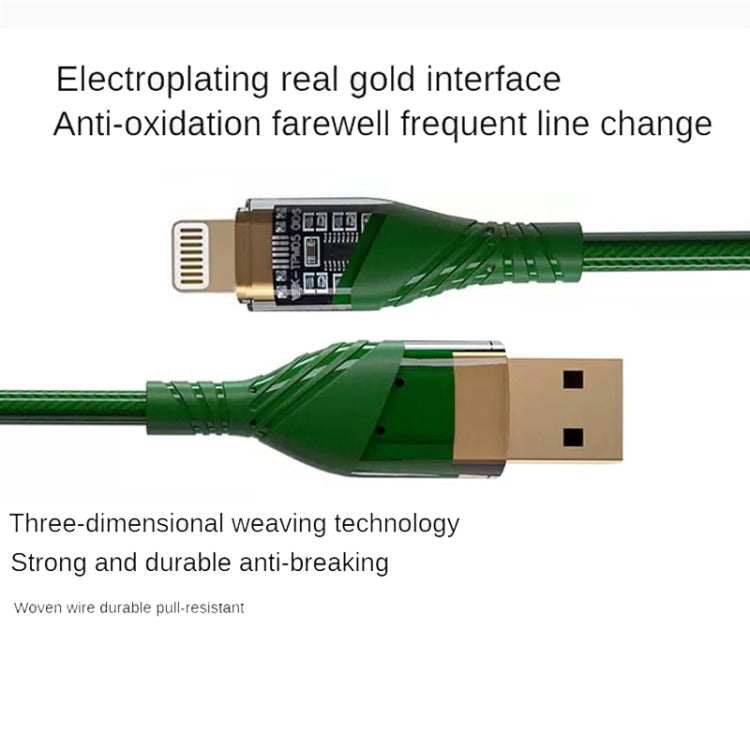 2.4A USB to 8 Pin Transparent Fast Charging Data Cable, Length: 1m(Green) - Normal Style Cable by PMC Jewellery | Online Shopping South Africa | PMC Jewellery | Buy Now Pay Later Mobicred