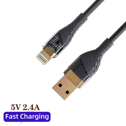 2pcs 2.4A USB to 8 Pin Transparent Fast Charging Data Cable, Length: 1m(Black) - Normal Style Cable by PMC Jewellery | Online Shopping South Africa | PMC Jewellery | Buy Now Pay Later Mobicred