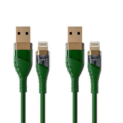 2pcs 2.4A USB to 8 Pin Transparent Fast Charging Data Cable, Length: 1m(Green) - Normal Style Cable by PMC Jewellery | Online Shopping South Africa | PMC Jewellery | Buy Now Pay Later Mobicred