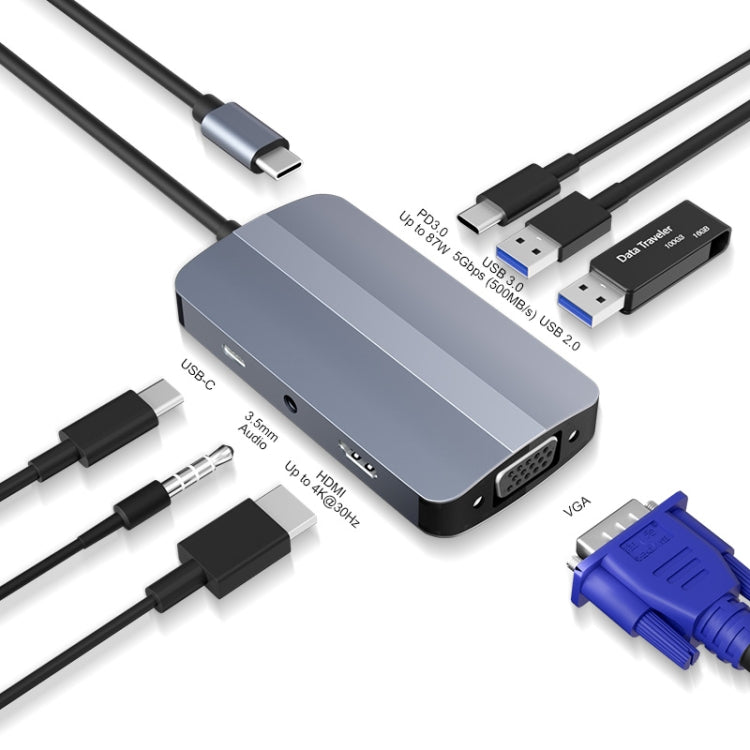 JUNSUNMAY 7 in 1 Type-C to 4K HDMI + VGA + 3.5mm Audio Docking Station Adapter PD Quick Charge Hub - free shipping - PMC Jewellery - Order now!