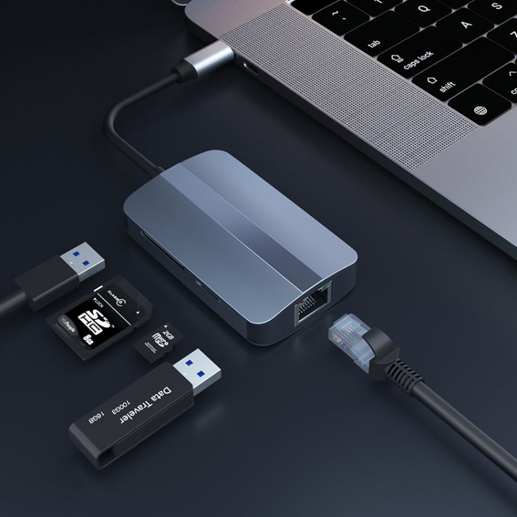 JUNSUNMAY 5 in 1 Type-c to RJ45 Ethernet + SD/TF Card Reader Multifunctional USB-C Hub - USB HUB by JUNSUNMAY | Online Shopping South Africa | PMC Jewellery | Buy Now Pay Later Mobicred