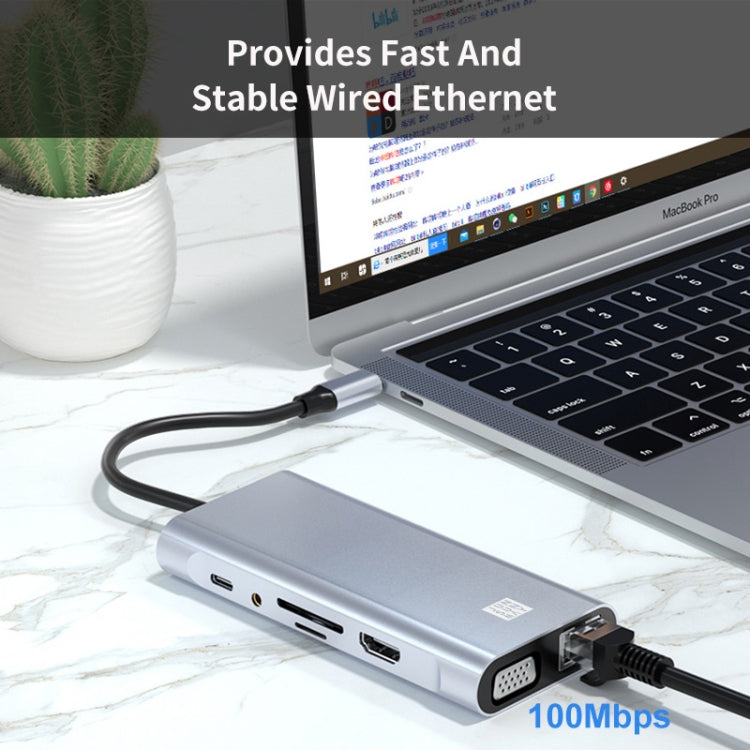 JUNSUNMAY 11 in 1 Type-C to 4K HDMI + VGA +RJ45 Docking Station Adapter PD Quick Charge Hub - USB HUB by JUNSUNMAY | Online Shopping South Africa | PMC Jewellery | Buy Now Pay Later Mobicred