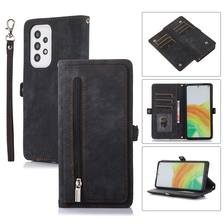 For Samsung Galaxy A23 Zipper Card Slot Buckle Wallet Leather Phone Case(Black) - Galaxy Phone Cases by PMC Jewellery | Online Shopping South Africa | PMC Jewellery