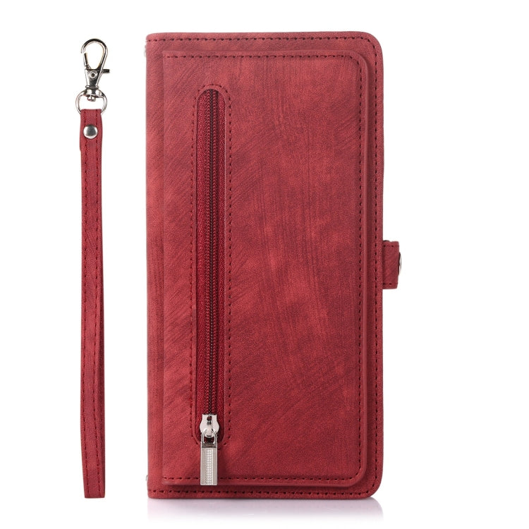For Samsung Galaxy S22 Ultra 5G Zipper Card Slot Buckle Wallet Leather Phone Case(Red) - Galaxy S22 Ultra 5G Cases by PMC TechLife | Online Shopping South Africa | PMC TechLife