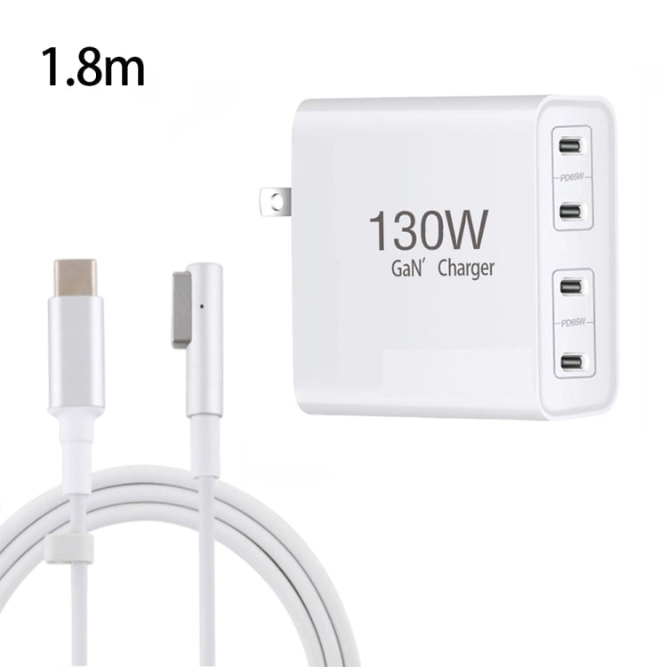 GaN 130W 4-Port USB-C PD65W / PD30W Multi Port Type-C Charger with  1.8m Type-C to MagSafe 1 / L Header Data Cable US Plug - Cable & Adapter by PMC Jewellery | Online Shopping South Africa | PMC Jewellery | Buy Now Pay Later Mobicred