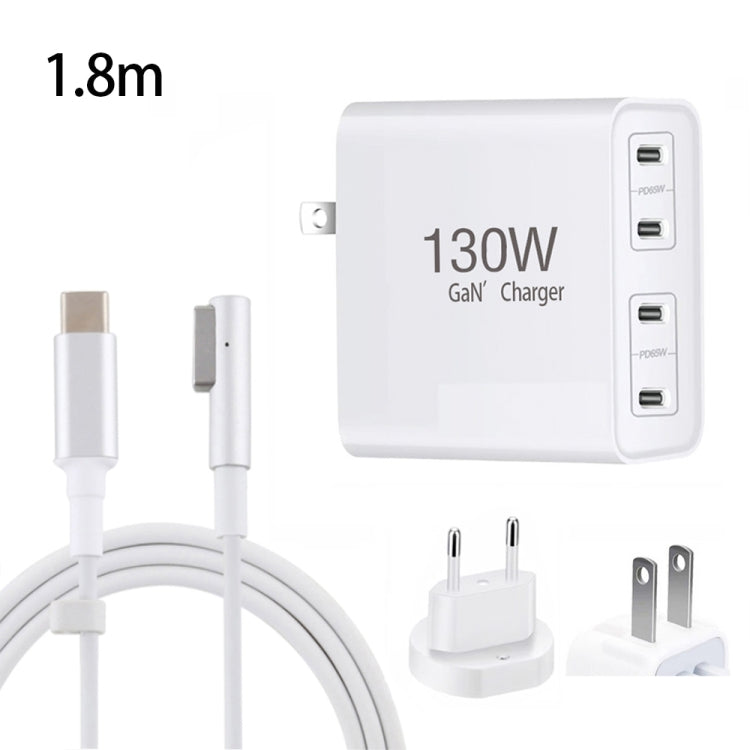 GaN 130W 4-Port USB-C PD65W / PD30W Multi Port Type-C Charger with  1.8m Type-C to MagSafe 1 / L Header Data Cable US / EU Plug - Cable & Adapter by PMC Jewellery | Online Shopping South Africa | PMC Jewellery | Buy Now Pay Later Mobicred