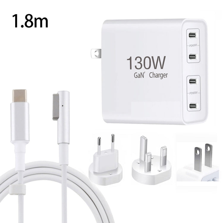 GaN 130W 4-Port USB-C PD65W / PD30W Multi Port Type-C Charger with  1.8m Type-C to MagSafe 1 / L Header Data Cable US / EU / UK Plug - Cable & Adapter by PMC Jewellery | Online Shopping South Africa | PMC Jewellery | Buy Now Pay Later Mobicred