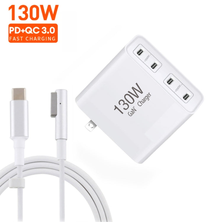 GaN 130W 4-Port USB-C PD65W / PD30W Multi Port Type-C Charger with  1.8m Type-C to MagSafe 1 / L Header Data Cable US / EU / UK Plug - Cable & Adapter by PMC Jewellery | Online Shopping South Africa | PMC Jewellery | Buy Now Pay Later Mobicred