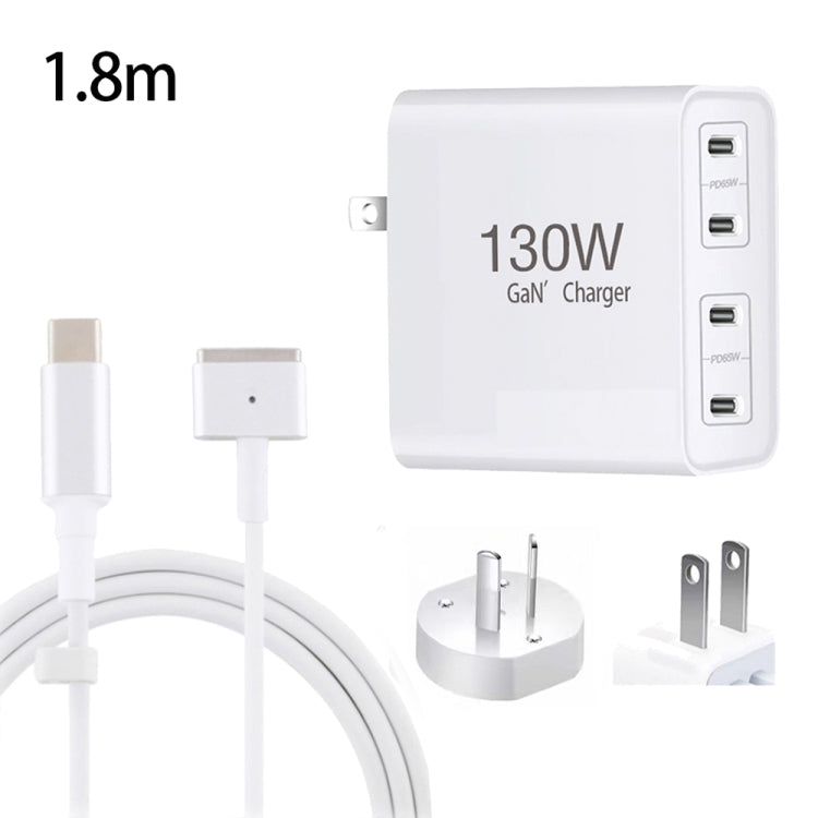 GaN 130W 4-Port USB-C PD65W / PD30W Multi Port Type-C Charger with  1.8m Type-C to MagSafe 2 / T Header Data Cable US / AU Plug - Cable & Adapter by PMC Jewellery | Online Shopping South Africa | PMC Jewellery | Buy Now Pay Later Mobicred