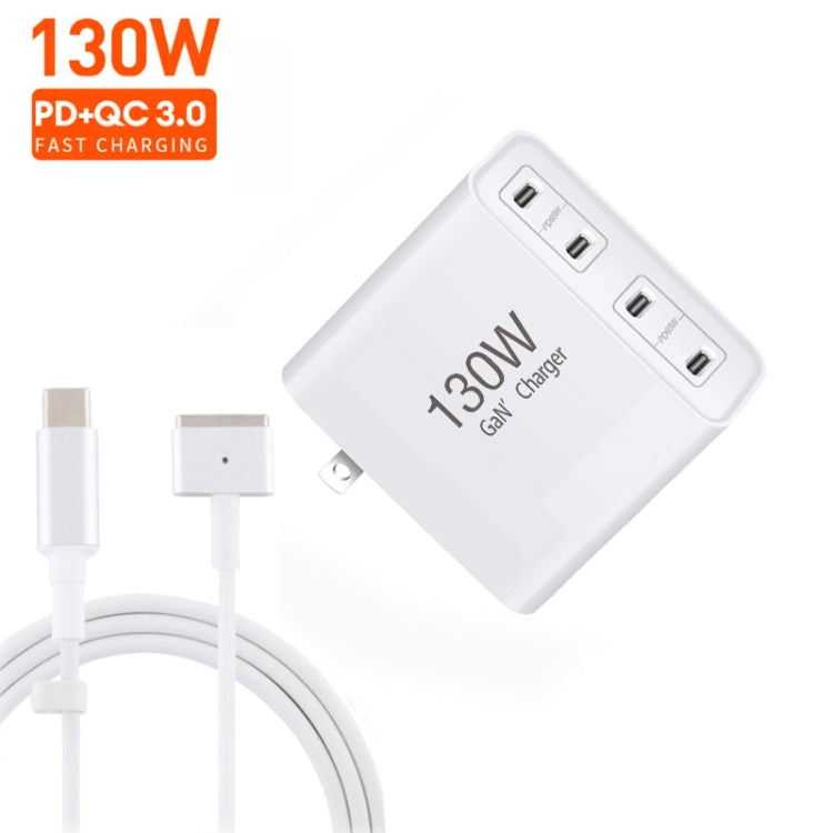 GaN 130W 4-Port USB-C PD65W / PD30W Multi Port Type-C Charger with  1.8m Type-C to MagSafe 2 / T Header Data Cable US / EU / UK / AU Plug - Cable & Adapter by PMC Jewellery | Online Shopping South Africa | PMC Jewellery | Buy Now Pay Later Mobicred
