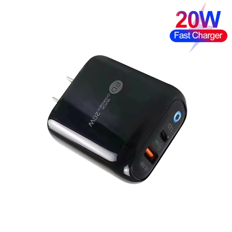 PD04 Type-C + USB Mobile Phone Charger with USB to 8 Pin Cable, US Plug(Black) - free shipping - PMC Jewellery - Order now!