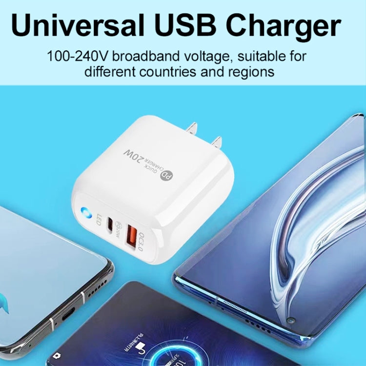 PD04 Type-C + USB Mobile Phone Charger with USB to 8 Pin Cable, US Plug(White) - free shipping - PMC Jewellery - Order now!