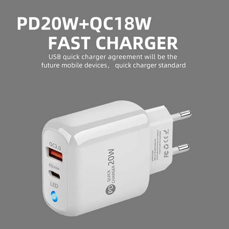 PD04 Type-C + USB Mobile Phone Charger with USB to 8 Pin Cable, EU Plug(Black) - free shipping - PMC Jewellery - Order now!