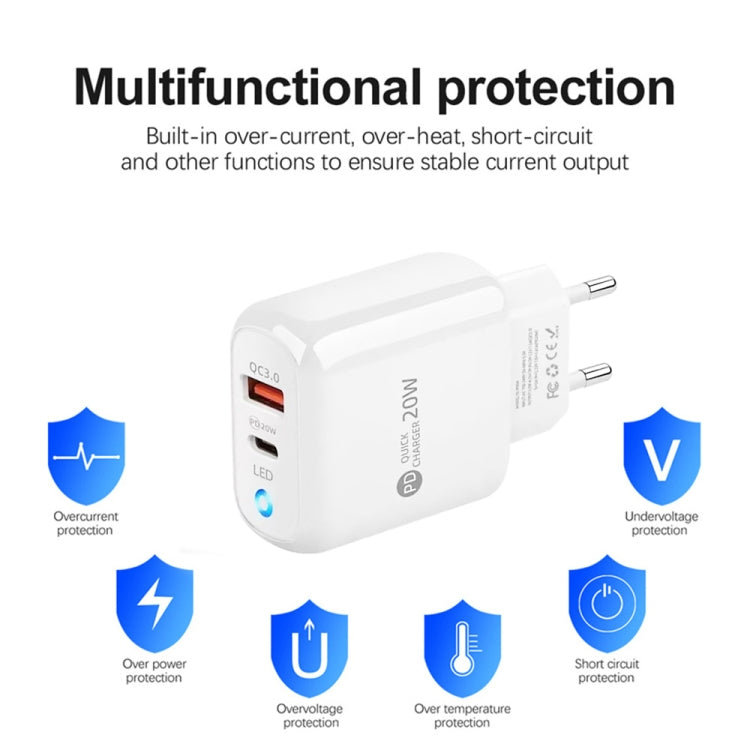 PD04 Type-C + USB Mobile Phone Charger with USB to 8 Pin Cable, EU Plug(Black) - free shipping - PMC Jewellery - Order now!